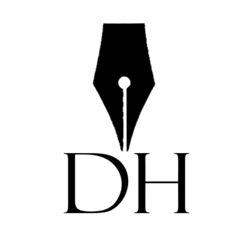 site logo: nib over initials DH